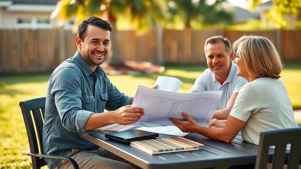 eustis deck builders free estimate professional reviewing blueprints with homeowners custom deck installation