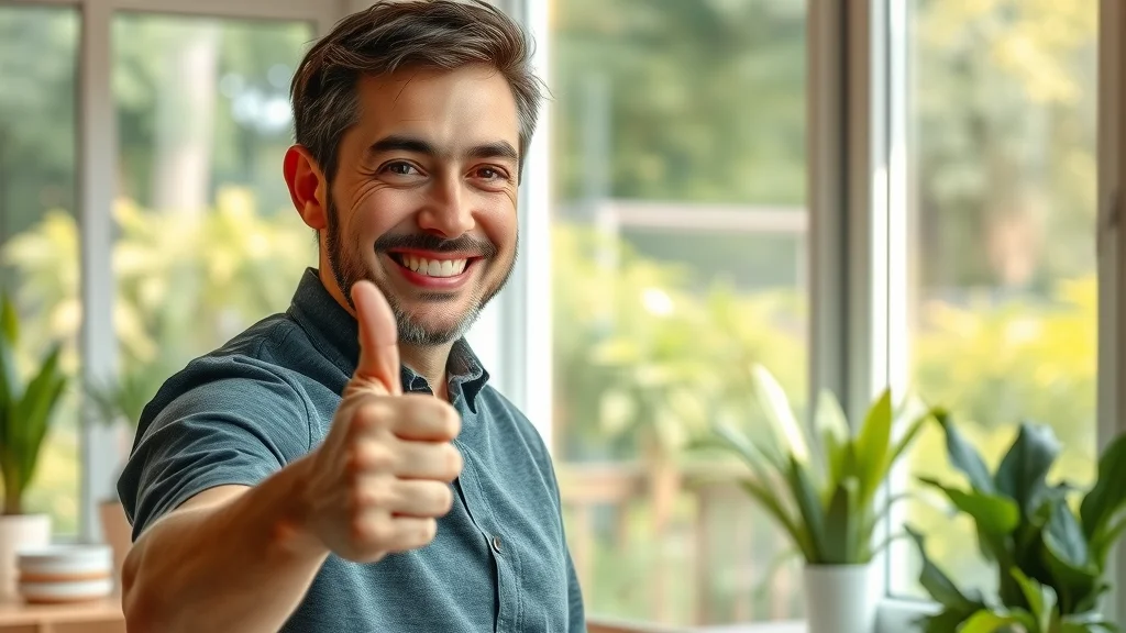 Satisfied local window cleaning Eustis FL customer giving thumbs up through spotless window