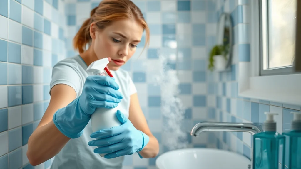 Professional cleaner performing deep cleaning in a sparkling tile-finished Eustis home bathroom, highlighting deep clean services in Eustis, Florida