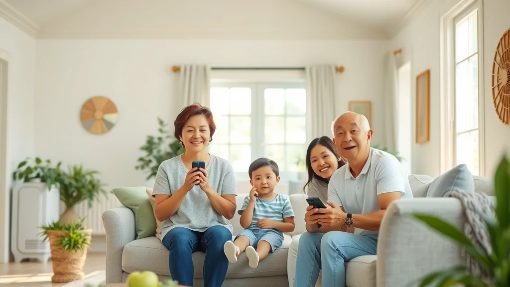 Happy Eustis FL family breathing fresh air, enjoying a sunlit open-concept home with a visible air purifier and clean airflow.