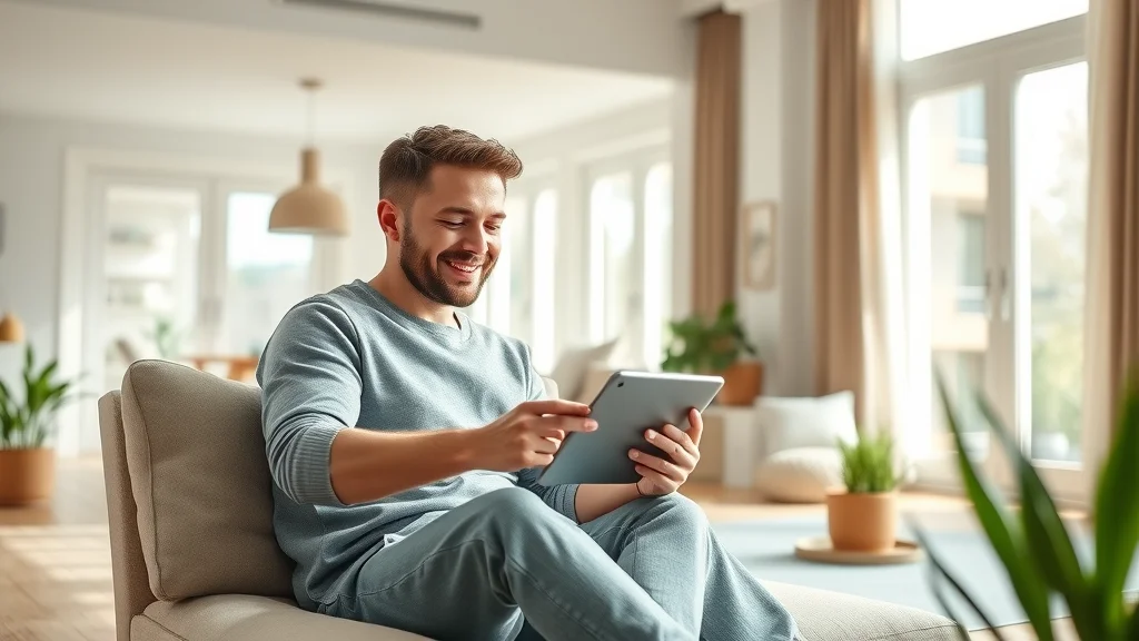 Eustis house cleaning couple reviewing tablet estimate in clean open living room