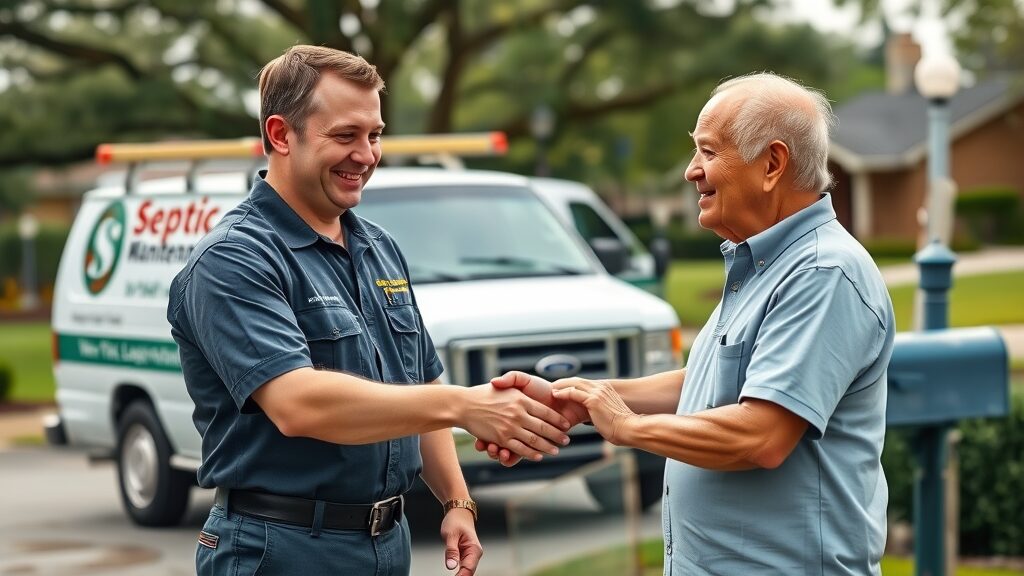 friendly professional plumber, homeowner, handshake, septic tank contractor Eustis FL, expertise, years of experience
