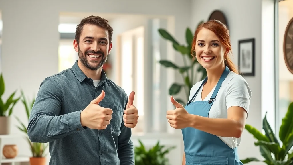 Happy customers in clean Eustis home giving thumbs up after eco-friendly cleaning — customer review eco-friendly cleaning Eustis