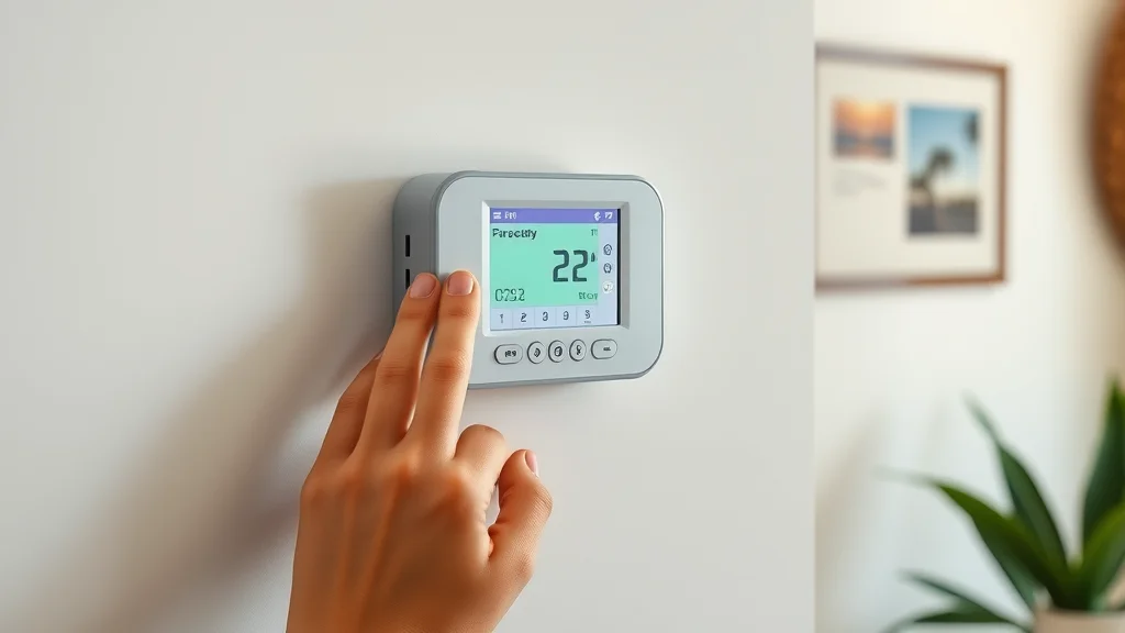 Modern thermostat with air quality display for asthma reduction AC system in Eustis FL.