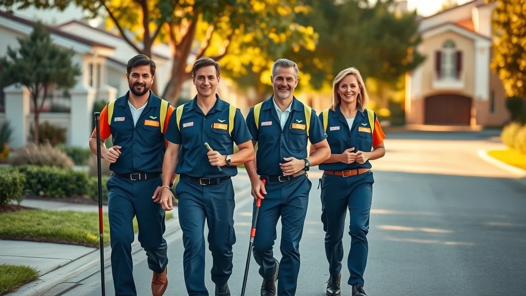 Well-groomed Eustis professional window cleaning team following safety standards, carrying equipment and ready for service.