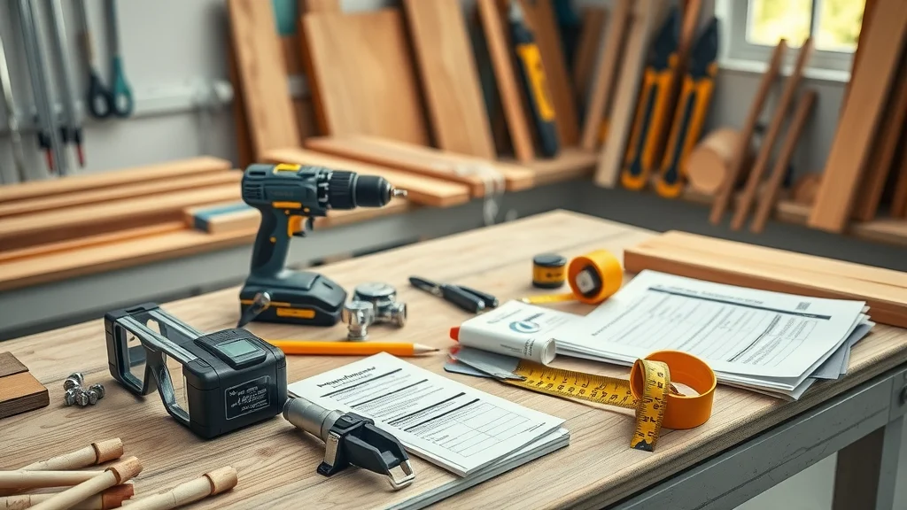 Modern DIY deck building tools and materials for a simple deck construction project