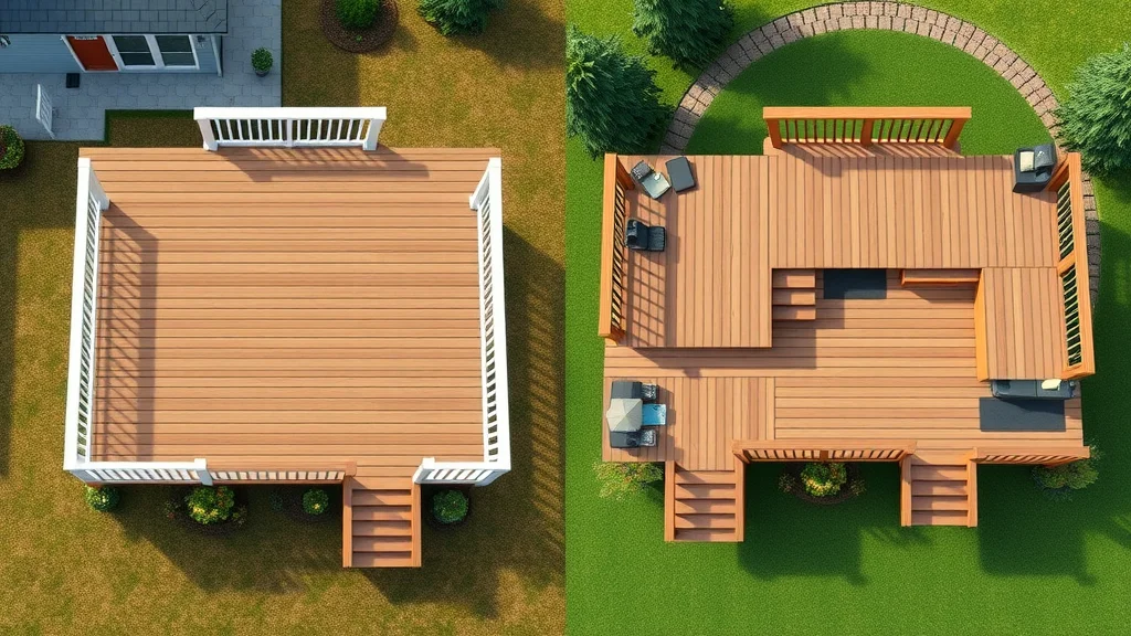 deck design comparison - simple versus complex 500 square foot deck layouts