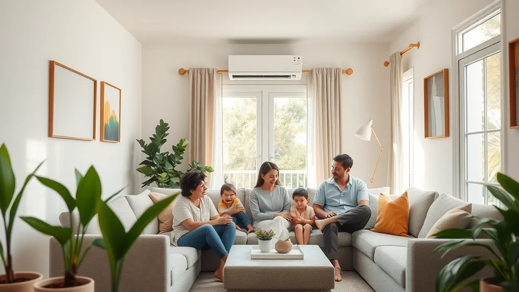 Family enjoying clean air from asthma symptom management AC unit in sunlit living room