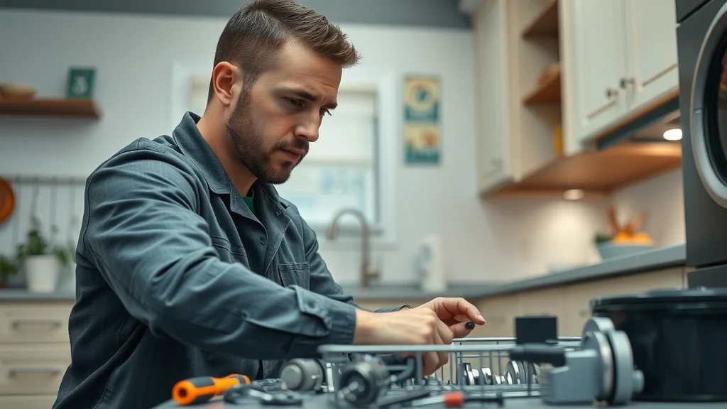 Professional technician at work repairing a dishwasher; appliance repair services Eustis