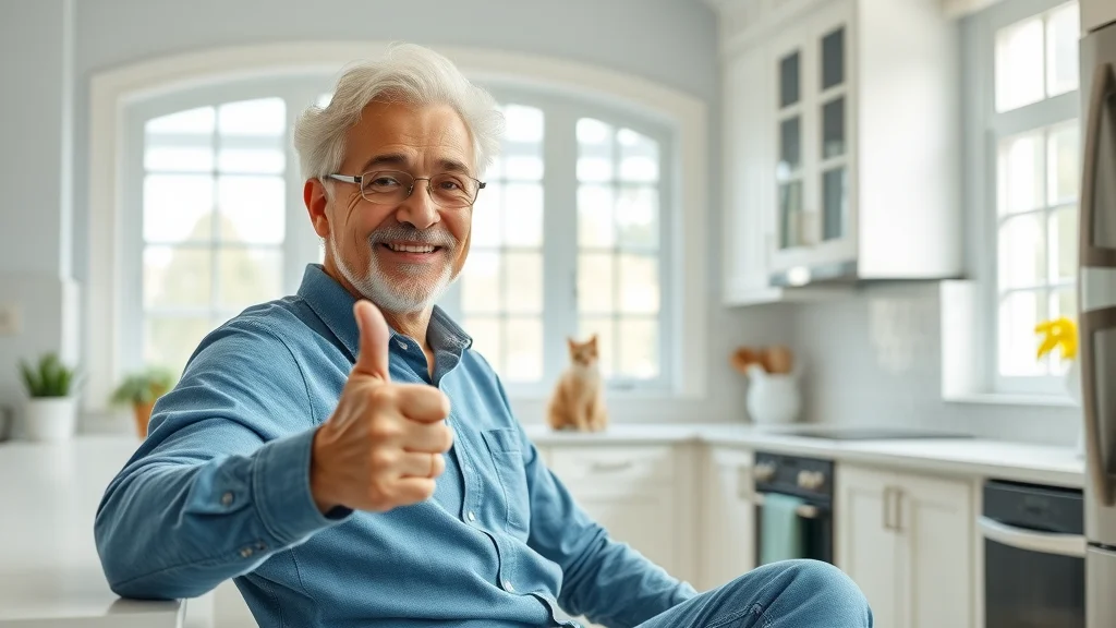 Satisfied Eustis customer after affordable home cleaning Eustis—thumbs up in bright kitchen