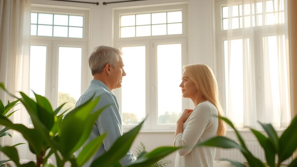 Bright airy home with sunlit windows showing subtle streaks from attempted streak-free window cleaning techniques, amid green plants and cozy decor, softly lit by natural daylight.