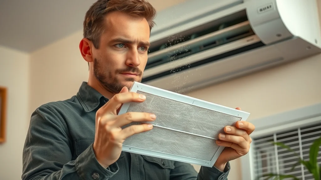 technician performing air conditioner filter change, maintenance for asthma benefit, photorealistic