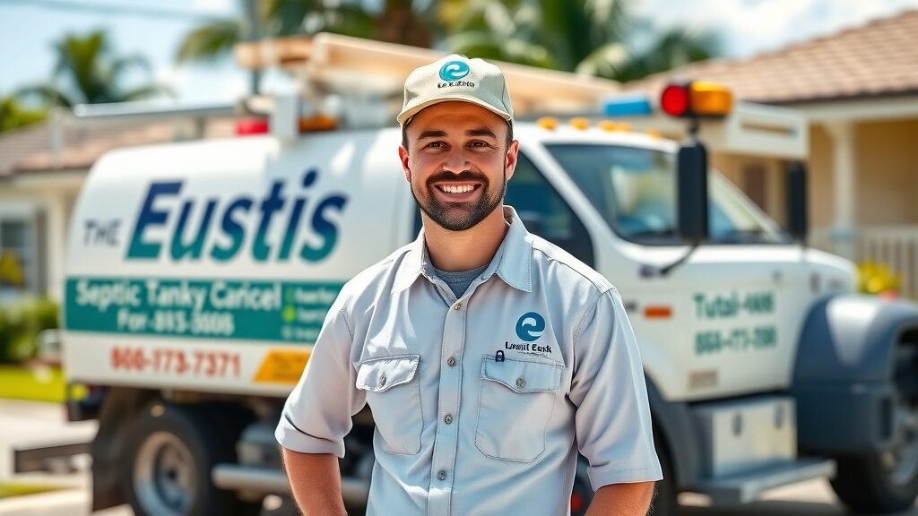 Local licensed septic tank contractor in Eustis Florida standing in front of service truck