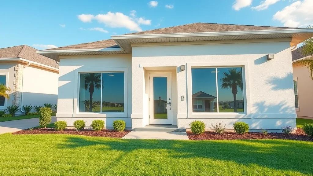 Bright, modern Eustis home with clean windows reflecting blue sky and lawn, window cleaning Eustis FL scene