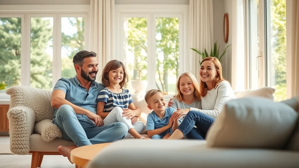 Spotlessly clean sunlit living room in Eustis with family relaxing and smiling, featuring fluffy cushions and sparkling floors in a modern suburban home, radiating comfort and safety