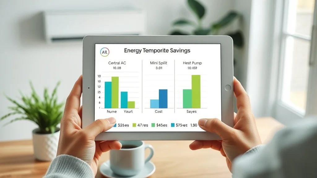 Graphical chart comparing energy savings of central AC, mini-split, and heat pump systems for Eustis FL homeowners