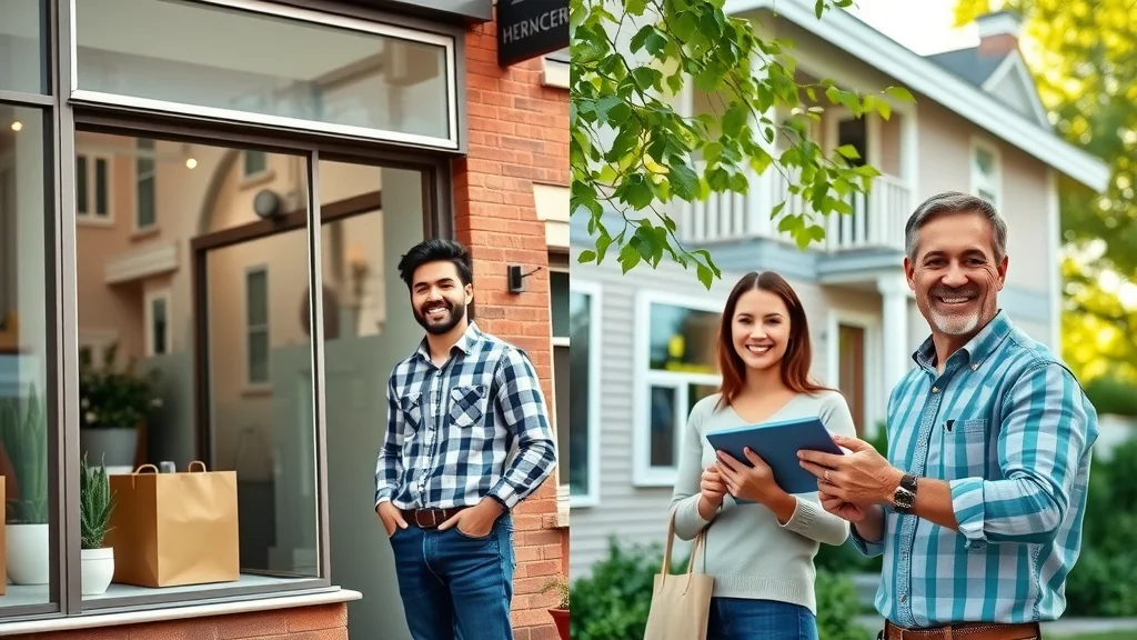 Clean commercial storefront and cozy house showing spotless windows – residential vs commercial window cleaning