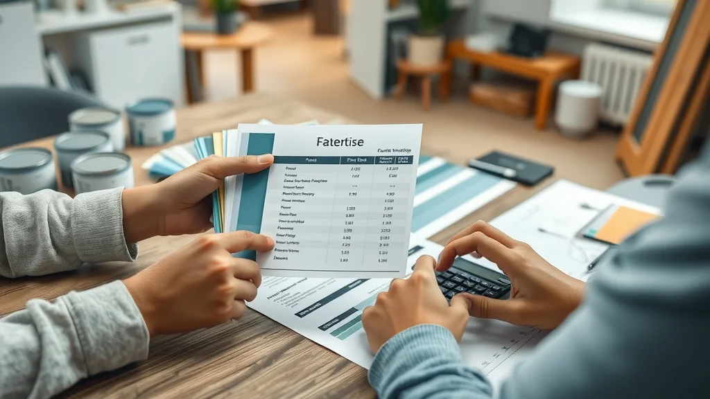 painting contractors eustis fl cost estimate hands holding paint swatches and calculator at contractor consultation