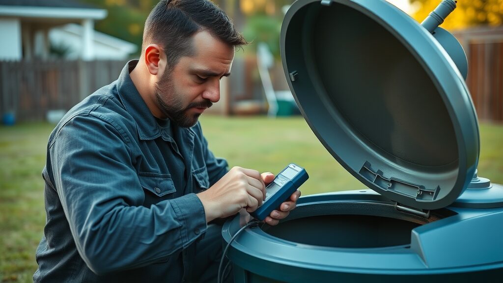 Professional septic technician performing maintenance on a septic tank system in Eustis Florida