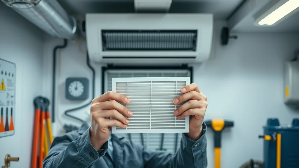 Technician cleaning air filter for effective asthma symptom management in an HVAC system
