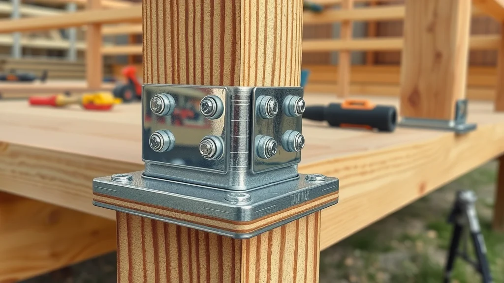 Close-up of secure post base connectors on a wooden deck for maximum stability and safety