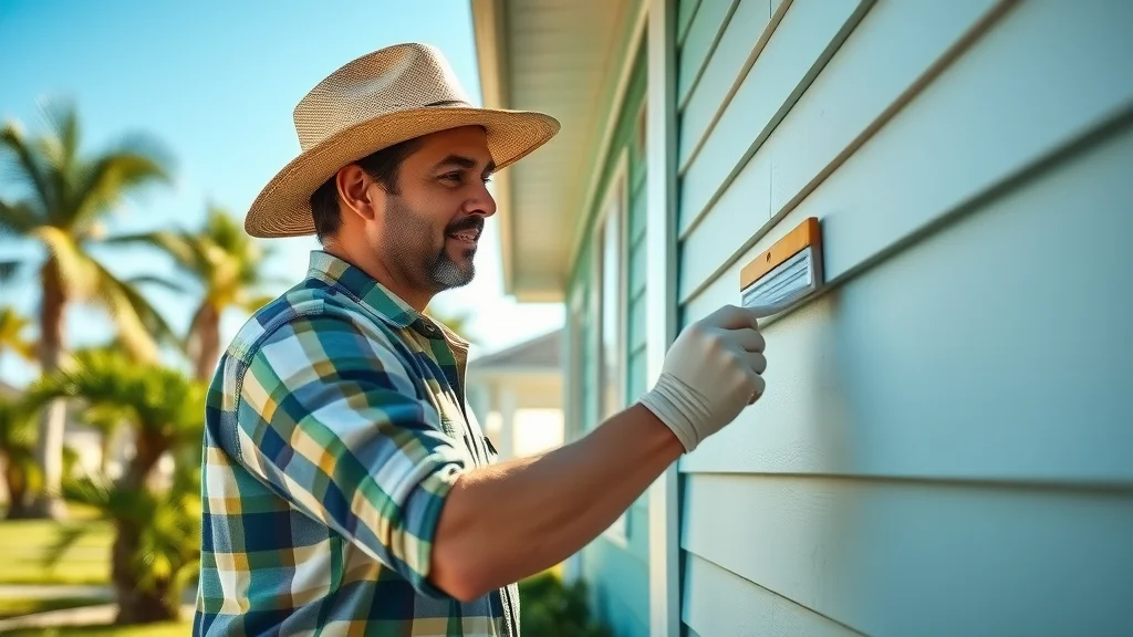 exterior painting eustis fl house painter sun hat blue sky sunlight vibrant fresh paint backyard
