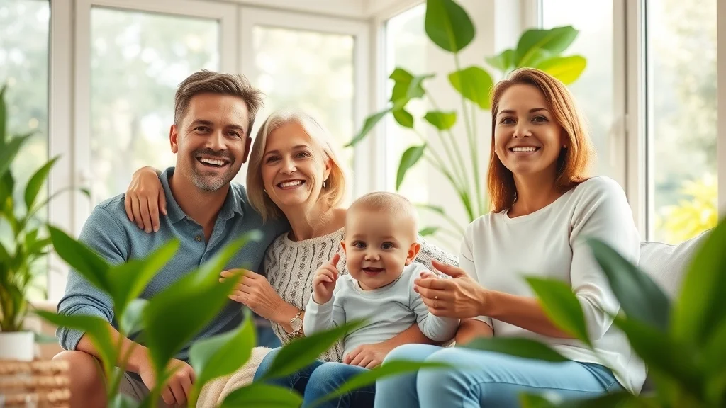 Eustis family enjoying fresh indoor air after improving indoor air quality with air duct cleaning and green plants in a sunlit living room