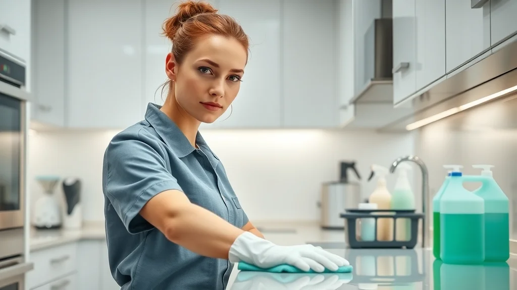 move out cleaning eustis professional cleaner wiping down modern kitchen counter