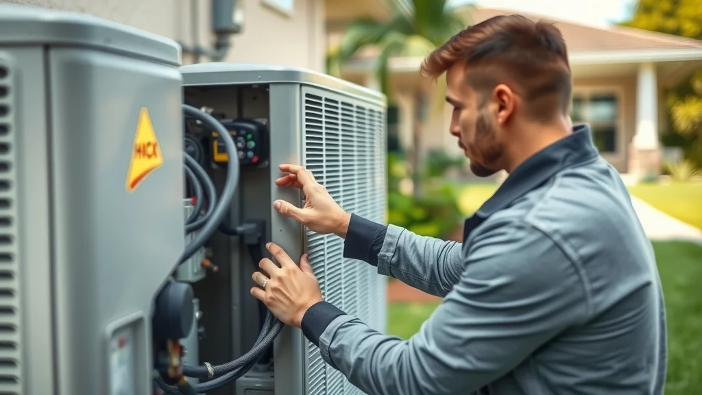 Modern HVAC technician inspecting an air conditioning unit in Central Florida during air system installation Eustis FL