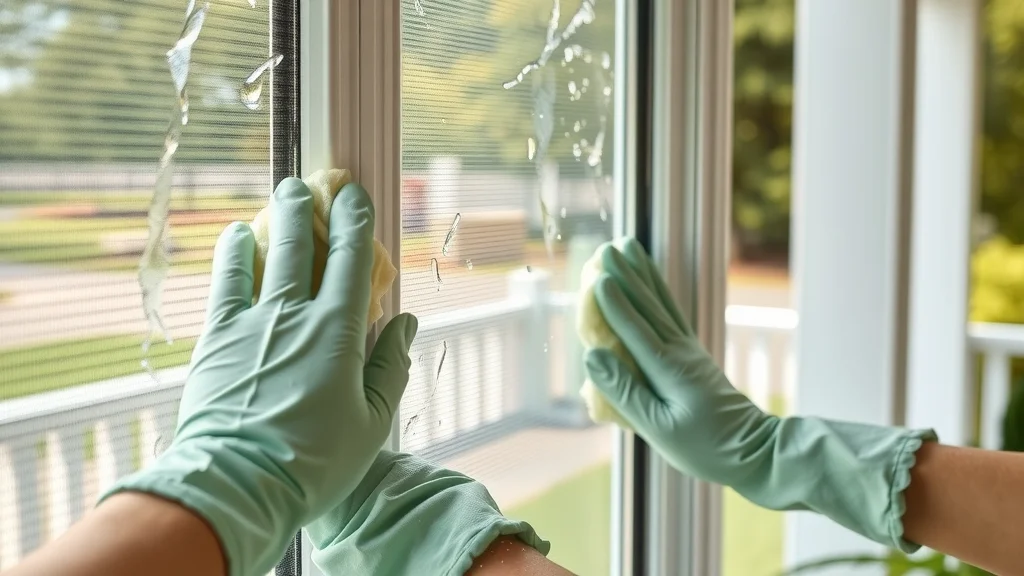 Clean window screen and frame being gently washed, streak-free window cleaning Eustis FL close-up