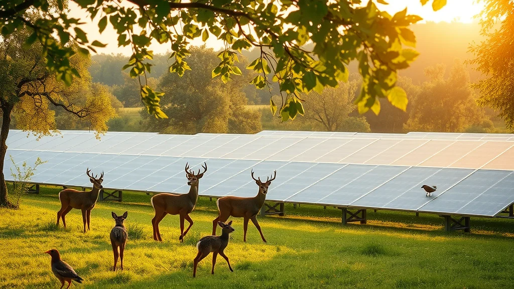 Lush landscape near Eustis with solar panels and local wildlife - renewable energy, environmental benefits, deer, birds, wildflowers