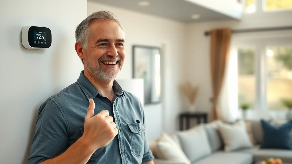 Satisfied Eustis FL homeowner by a smart thermostat — showing peace of mind from eustis smart home technology