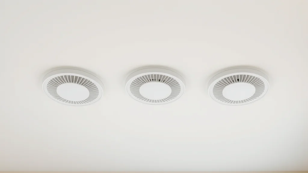 Close-up of three fire sprinkler heads evenly spaced on a modern home ceiling, demonstrating proper 3x rule spacing.