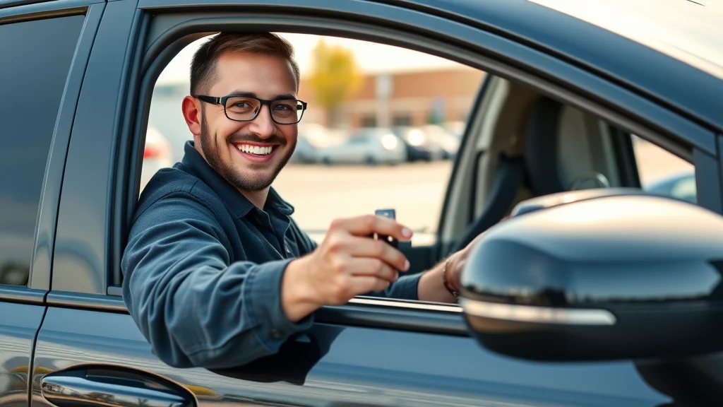 Automotive locksmith in Eustis, providing car key replacement and lockout assistance, new car keys handed to driver by a locksmith in a parking lot