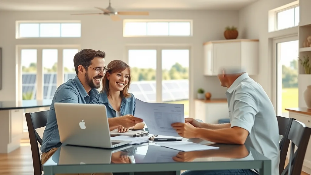 Eustis family happily reviewing electric bill with laptop at home, demonstrating how solar panel installation Eustis slashes electricity costs.
