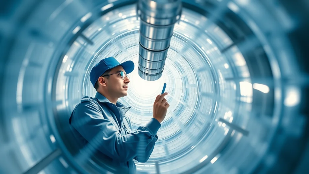 Clean air duct cross-section in modern home, technician inspecting airflow for energy savings and vent cleaning efficiency