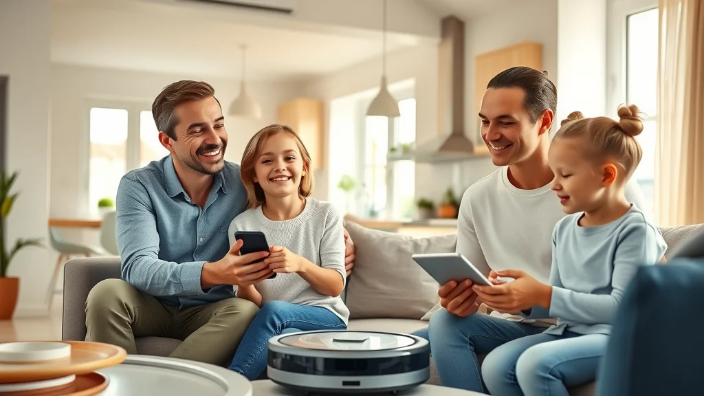 Eustis family with successful home IoT integration, controlling diverse smart devices in bright living space