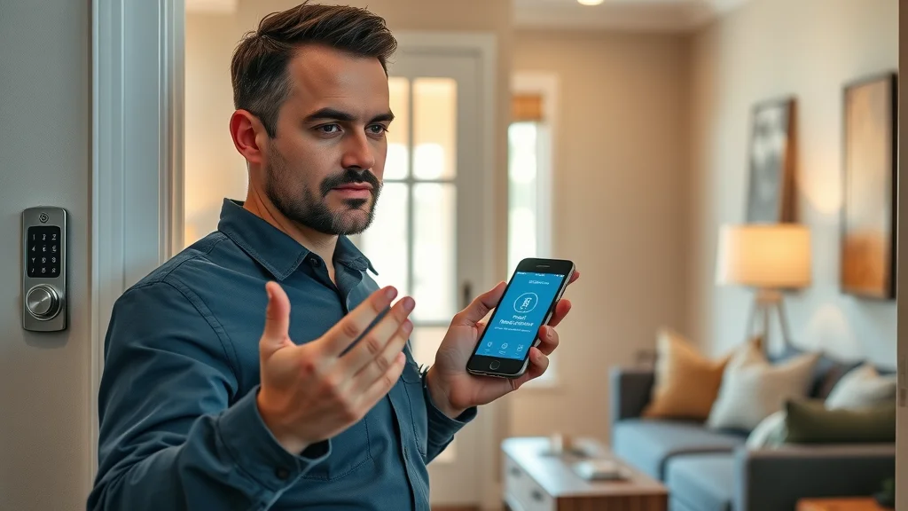 Technician demonstrates emergency locksmith Eustis smart lock app at home front door