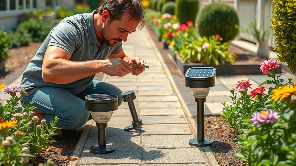 solar-powered lighting Eustis DIY installation process step-by-step of solar-powered landscape lights, walkway, flowerbeds, Central Florida sunlight