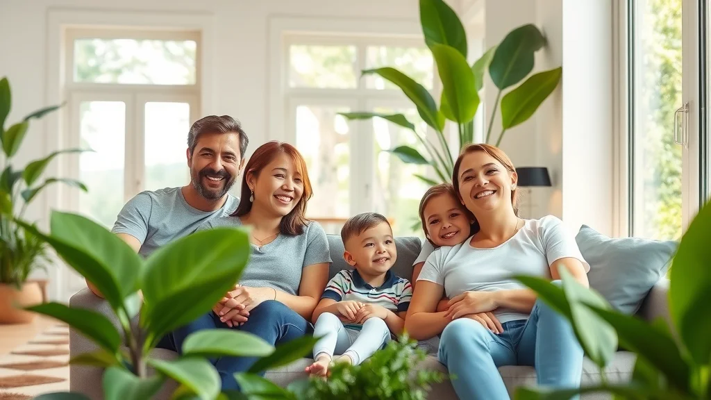 Happy family enjoying clean indoor air after professional residential vent cleaning, relaxed in bright living space
