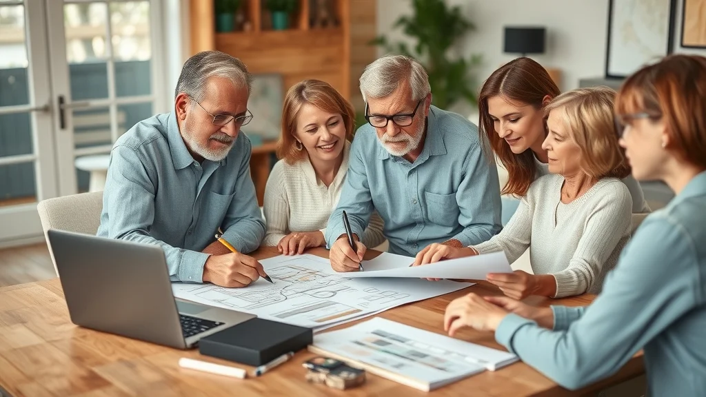 Family in Eustis planning step-by-step deck build, architectural plans and material samples visible, collaborative process.
