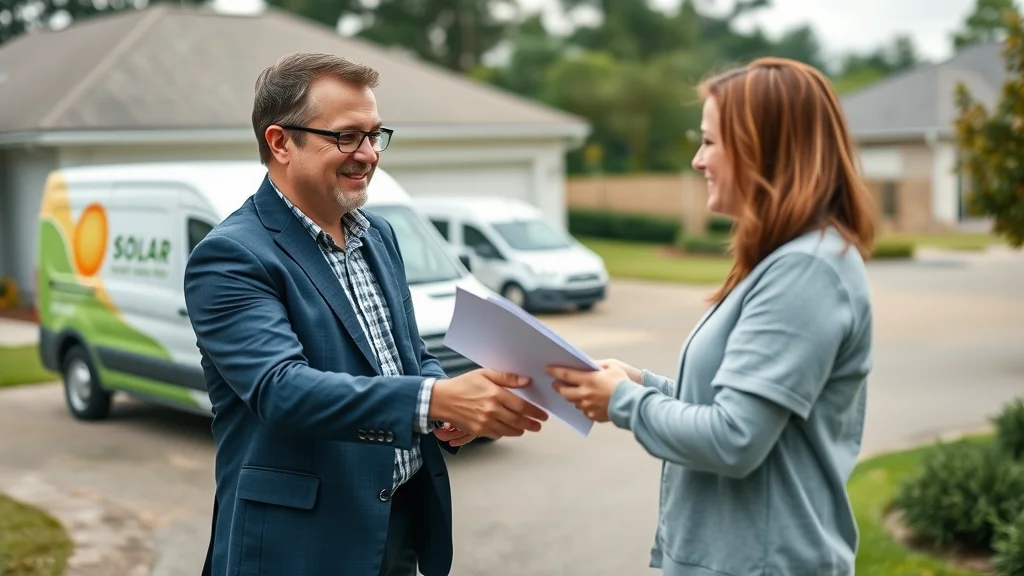 Solar consultant and eustis homeowner shaking hands in driveway with solar company van, showcasing trusted solar installer service