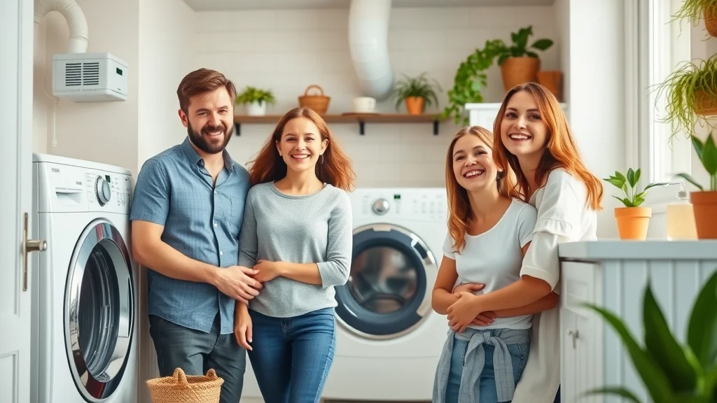 dryer vent cleaning in Eustis - Happy family in clean laundry area with properly maintained dryer vent