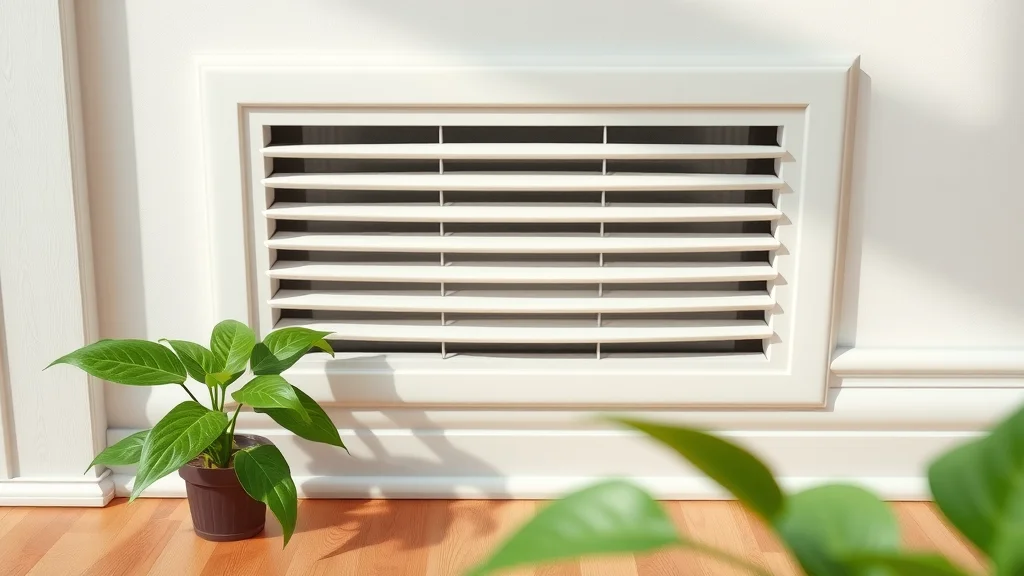 Freshly cleaned air vent with gentle air flow indicated by a green plant gently moving. Effective home ventilation system cleaning enhances indoor air quality.