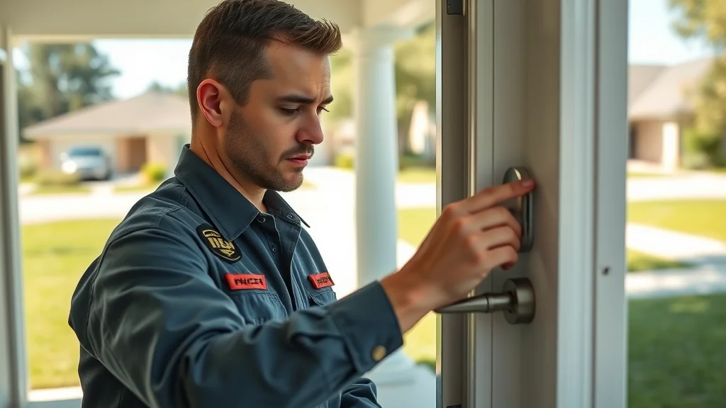 Modern locksmith at work in Eustis Florida examining a house lock