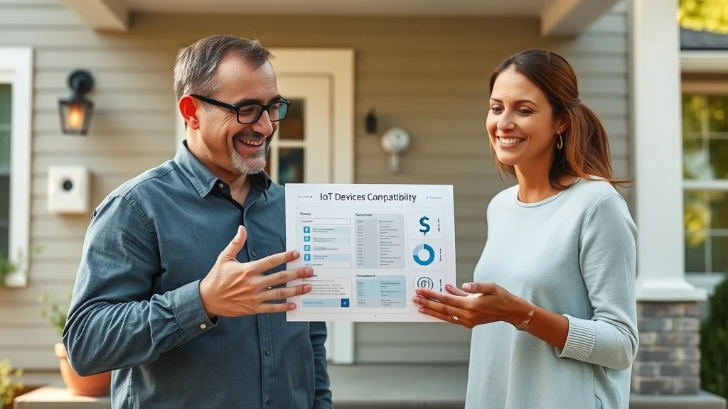 Local Eustis smart home expert consulting homeowner about IoT device compatibility on driveway with home and devices in background