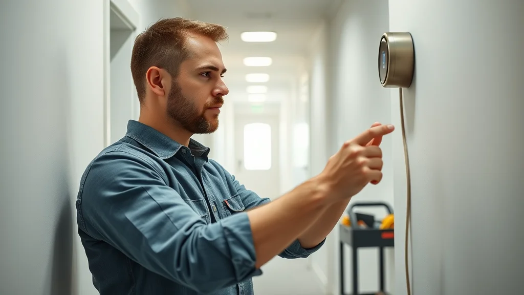 Professional installer setting up smart thermostat for Eustis smart home installation