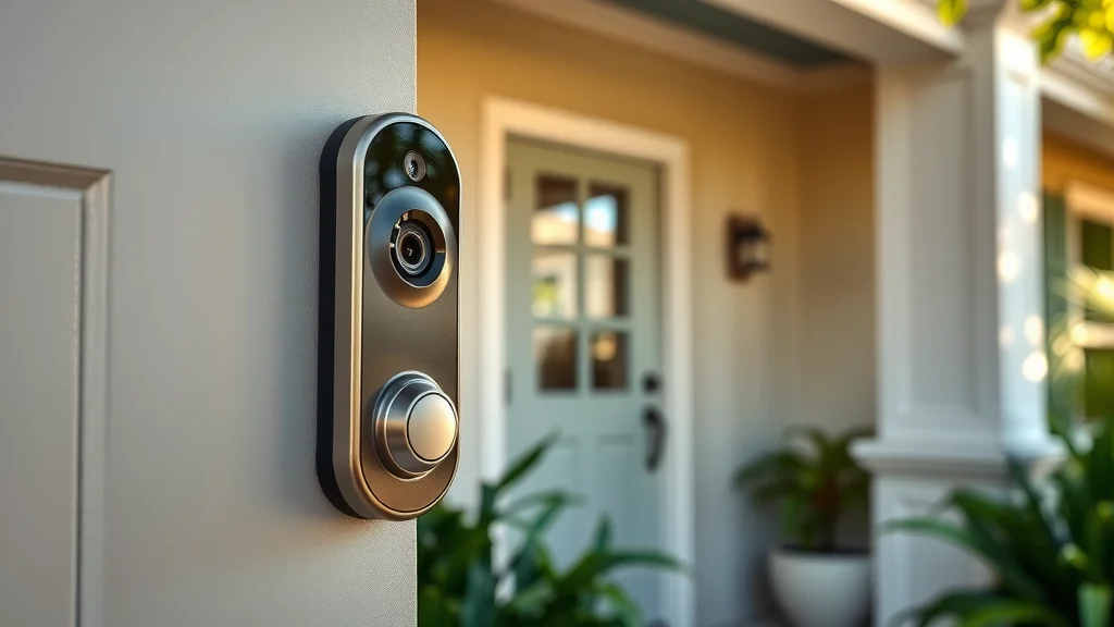 Modern smart lock and doorbell camera on a Eustis, FL porch — home security and convenience image