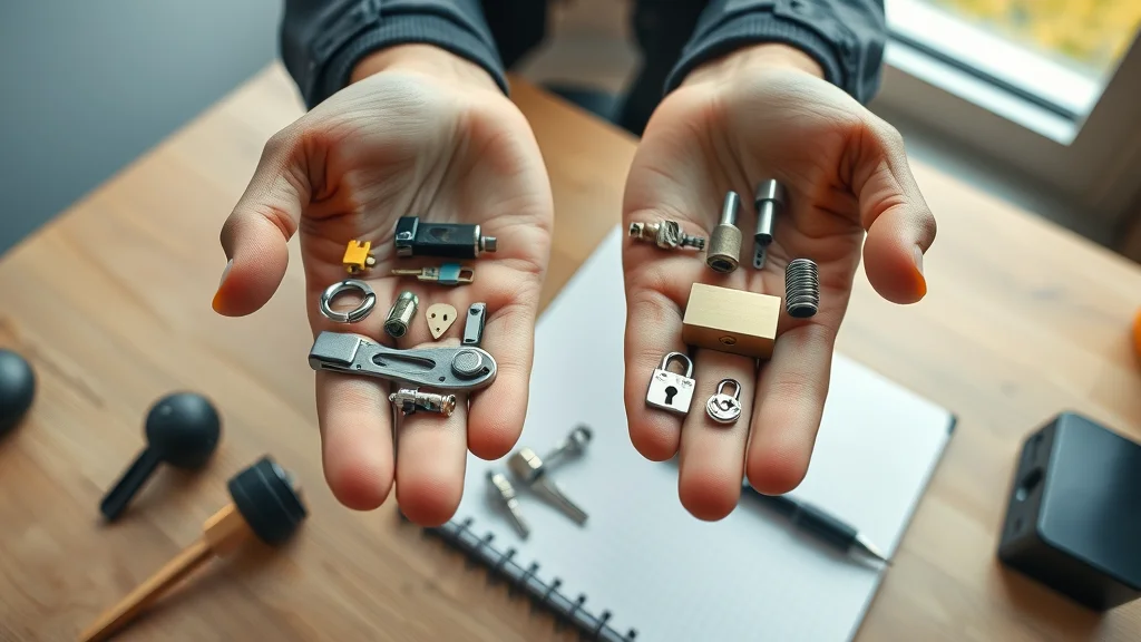 Locksmith pricing in Eustis - Comparison of residential, commercial, and car lock hardware on a wooden desk.