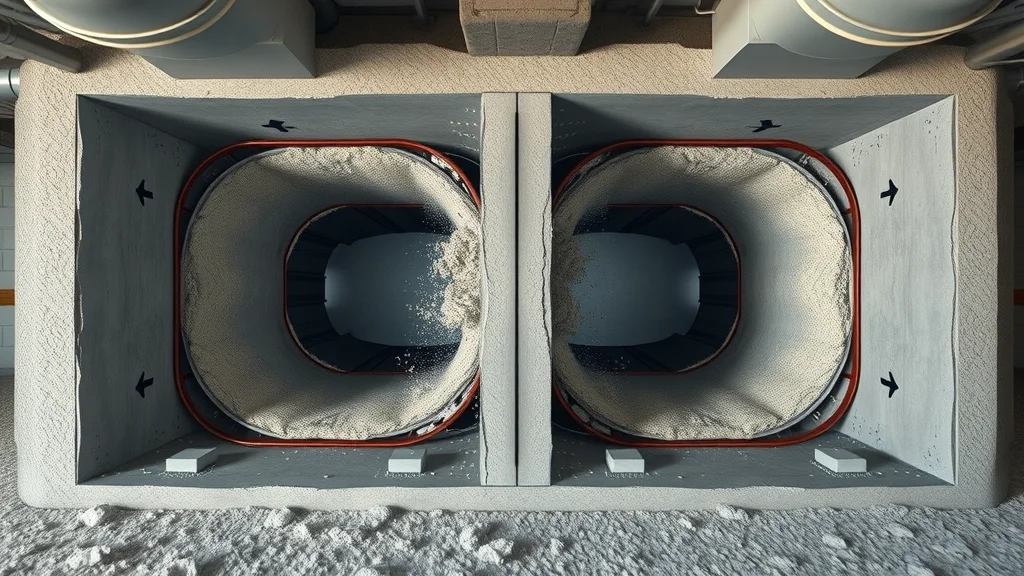 Detailed cross-section showing clean versus dusty air ducts for comprehensive HVAC vent maintenance and improved indoor air quality.